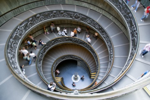 ITALY, Lazio, Rome, Vatican City Museums Tourists descending the Spiral Ramp designed by Giuseppe