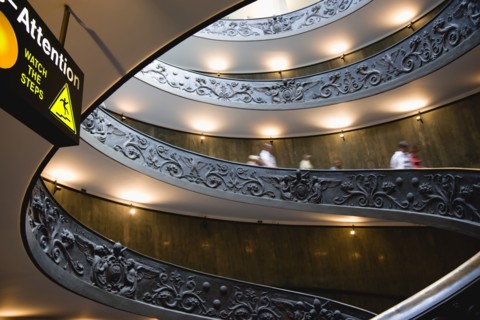 ITALY, Lazio, Rome, Vatican City Museums Tourists descending the Spiral Ramp designed by Giuseppe