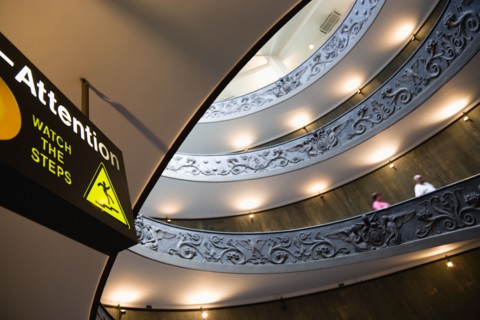 ITALY, Lazio, Rome, Vatican City Museums Tourists descending the Spiral Ramp designed by Giuseppe