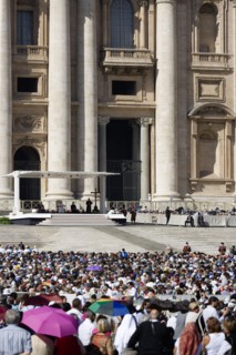 ITALY, Lazio, Rome, Vatican City Pope Benedict XVI under a canopy during an audience in Piazza San