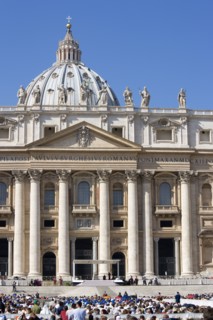 ITALY, Lazio, Rome, Vatican City The central facade of the Basilica of Saint Peter with crowds