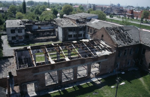 RUSSIA, South, Beslan, "School destroyed during 2004 siege by Chechen rebels demanding an end to