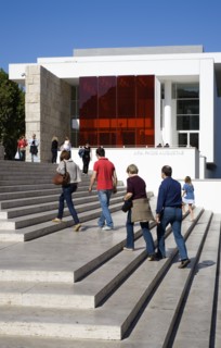 ITALY, Lazio, Rome, The steps with sightseers leading to the building hosuing the Ara Pacis or