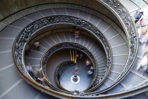 ITALY, Lazio, Rome, Vatican City Museum The Spiral Ramp by Giuseppe Momo dated 1932 with visitors
