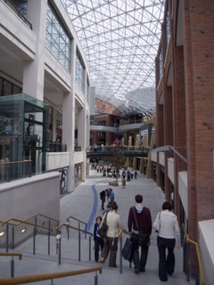 IRELAND, North, Belfast, Entrance to Victoria Square shopping mall from Corn Market and William