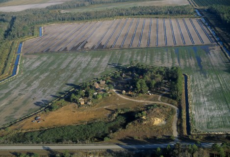 USA, Florida, Everglades, Aerial view over Independent Seminole Native American settlement amongst