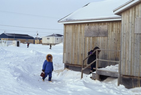 CANADA, Quebec, Hudson Bay, The Great Whale settlement. Cree indigenous community. Women wearing