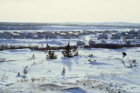 CANADA, Quebec, ?, The Great Whale settlement. Cree indigenous housing amongst heavy snow cover in