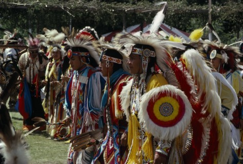 CANADA, Alberta, Edmonton, Blackfoot Native American Indians and other plains Indians wearing full