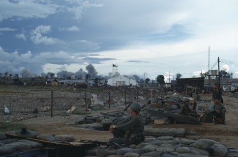 VIETNAM, Central Highlands, Kontum, Vietnam War. Siege of Kontum. American B-52 bombing behind