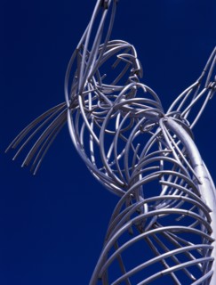 IRELAND, North, Belfast, Oxford Street. Part view of modern metal sculpture depicting female figure