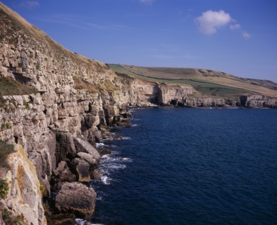ENGLAND, Dorset, Jurassic Coastline, View east towards and beyond Seacombe Quarry from Winspit