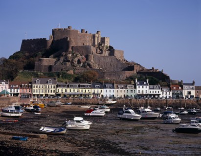 UNITED KINGDOM, Channel Islands, Jersey, Grouville. Gorey Castle or Mont Orgueil set on hill