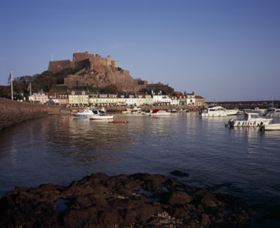 UNITED KINGDOM, Channel Islands, Jersey, Grouville. Gorey Castle or Mont Orgueil set on hill