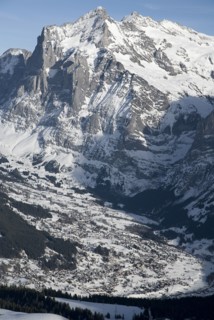 SWITZERLAND, Bernese Oberland, Grindelwald, The town of Grindelwald spread out under Wetterhorn