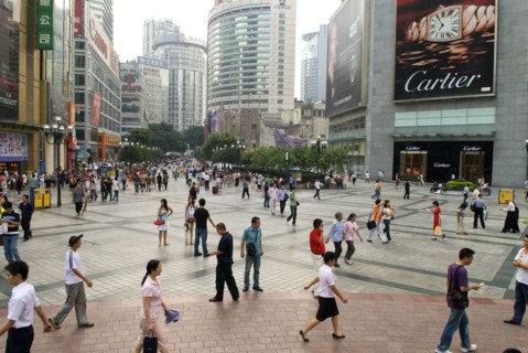 CHINA, Sichuan Province, Chongqing, Shoppers in downtown Chongqing. China's largest city