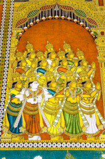 INDIA, Tamil Nadu, Madurai, "Colourful painting on a wall, Meenakshi Temple"
