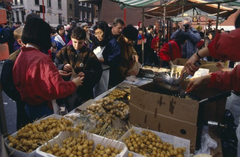 ENGLAND, London, Chinese New Year, "Food stall during Chinese New Year celebrations in Chinatown,