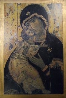 ENGLAND, West Sussex, Shoreham-by-Sea, St Mary de Haura Church Icon of the Virgin Mary holding baby