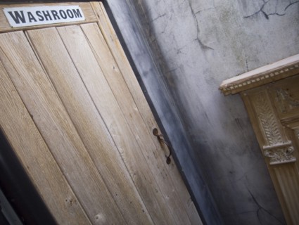ARCHITECTURE, Detail, Door, Outside toilet door with washroom sign.
