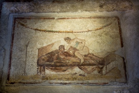 20093695 ITALY Campania Pompeii A scene from a wall in the Lupanare Brothel