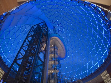 IRELAND, North, Belfast, Victoria Square shopping centre decorated for Christmas. View of the glass