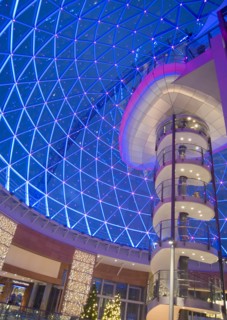 IRELAND, North, Belfast, Victoria Square shopping centre decorated for Christmas. View of the glass