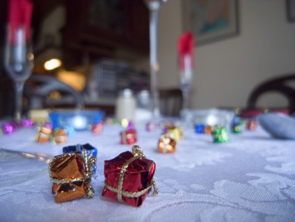 FESTIVALS, Religious, Christmas, Minature wrapped Christmas presents used as festive dinner table