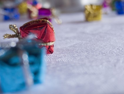 FESTIVALS, Religious, Christmas, Minature wrapped Christmas presents used as festive dinner table