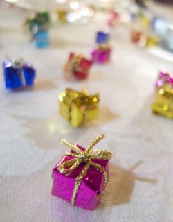 FESTIVALS, Religious, Christmas, Minature wrapped Christmas presents used as festive dinner table
