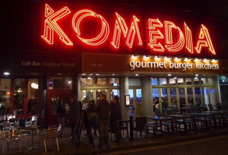 ENGLAND, East Sussex, Brighton, "Exterior of the Komedia theatre, cafe and bar in Gardner Street.