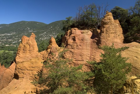 FRANCE, Provence Cote d’Azur, Colorado Provencal.  Cheminee de Fee or Fairy Chimneys.  Eroded ochre
