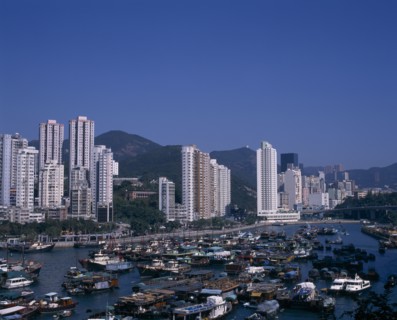 CHINA, Hong Kong, Aberdeen, "Aberdeen harbour and typhoon shelter.  Junks, houseboats, fishing