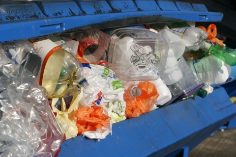 ENVIRONMENT, Green Issues, Recycling, "Plastic cartons, bags and packing in blue bin to be recycled