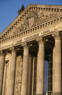 GERMANY, Berlin, The Reichstag  seat of German Parliament.  Part view of colonnaded exterior