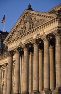 GERMANY, Berlin, The Reichstag  seat of German Parliament.  Part view of colonnaded exterior