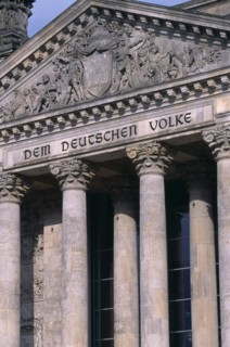 GERMANY, Berlin, Reichstag  seat of the German Parliament.  Part view of exterior facade with