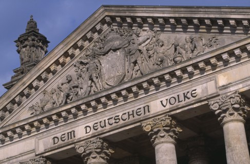 GERMANY, Berlin, Reichstag  seat of the German Parliament.  Part view of exterior facade with