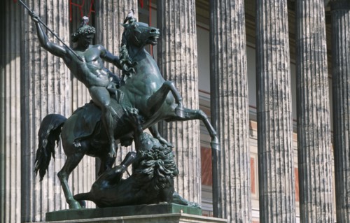GERMANY, Berlin, Bronze equestrian statue entitled The Lion Fighter by Albert Wolf in 1847 outside