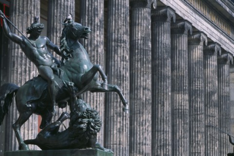 GERMANY, Berlin, Bronze equestrian statue entitled The Lion Fighter by Albert Wolf in 1847 outside