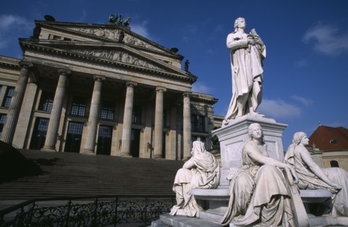 GERMANY, Berlin, The Friedrich Schiller Memorial statue by Reinhold Begas in front of the former