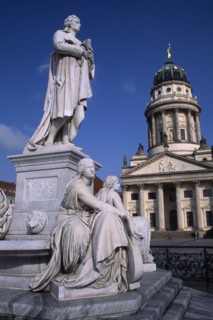 GERMANY, Berlin, The Friedrich Schiller Memorial statue by Reinhold Begas in front of the