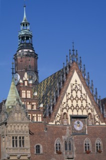 POLAND, Wroclaw, Wroclaw Town Hall dating from the fourteenth century.  Part view of exterior with