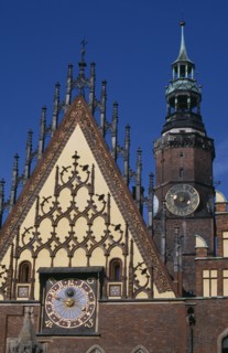 POLAND, Wroclaw, Wroclaw Town Hall dating from the fourteenth century.  Part view of exterior with