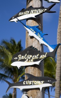 WEST INDIES, St Vincent And The Grenadines, Union Island, "Wooden signs in the shape of different
