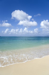 WEST INDIES, Grenada, Carriacou, The calm clear blue water breaking on Paradise Beach in L'Esterre