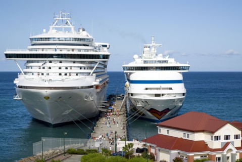 WEST INDIES, Grenada, St George, Two cruise ships the Caribbean Princess and Aida Aura moored at