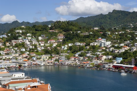 WEST INDIES, Grenada, St George, The Carenage harbour of the capital city of St George's surrounded