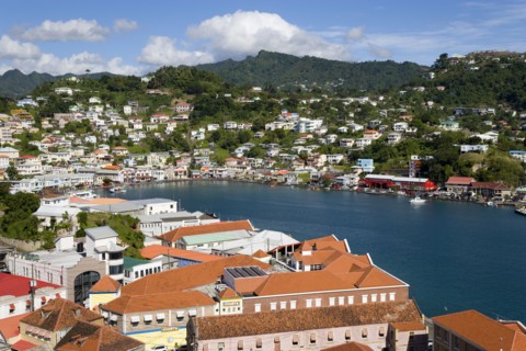 WEST INDIES, Grenada, St George, The Carenage harbour of the capital city of St George's surrounded