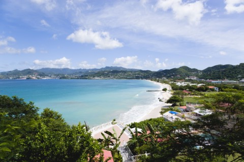 WEST INDIES, Grenada, St George, Gentle waves of the aquamarine sea breaking on the two mile
